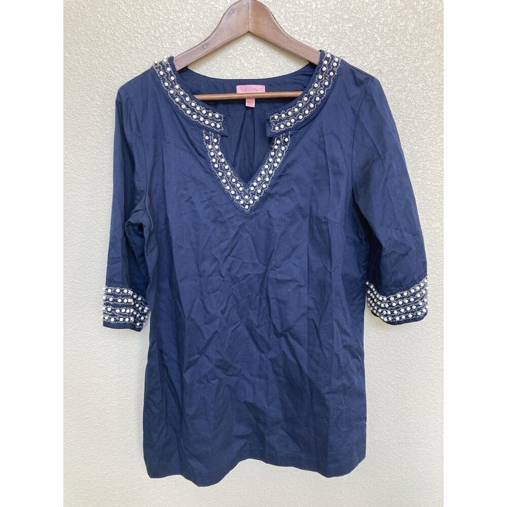 Lilly Pulitzer Navy Beaded V-Neck Tunic